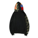 Shark Print Hoodie Printed Head Embroidered Green Camouflage Stitching Zipper Sweater Coat Men'S Hip Hop