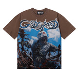 Godspeed T Shirts Blue Sky White Clouds Poppy Skull Planting Printing Cotton Casual Short Sleeves Men and Women