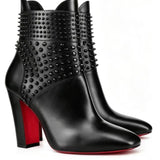 Louboutin-style red bottom shoes studded short boots red bottom cl thick heel short boots small round toe ankle boots popular foreign style fashion boots boots