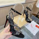 Louboutin-style red bottom shoes cmexport pointed toe cl high heels red super high heel women's stiletto open toe half drag red bottom sandals
