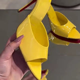 Louboutin-style red bottom shoes cmexport pointed toe cl high heels red super high heel women's stiletto open toe half drag red bottom sandals