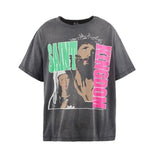 Men Vintage T-Shirts Vintage Washed Old Graffiti Loose Crew Neck Short Sleeves
