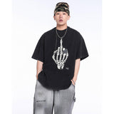 Unisex T-Shirts GALLERY DEPT Skull Middle Finger Print Loose T-Shirt