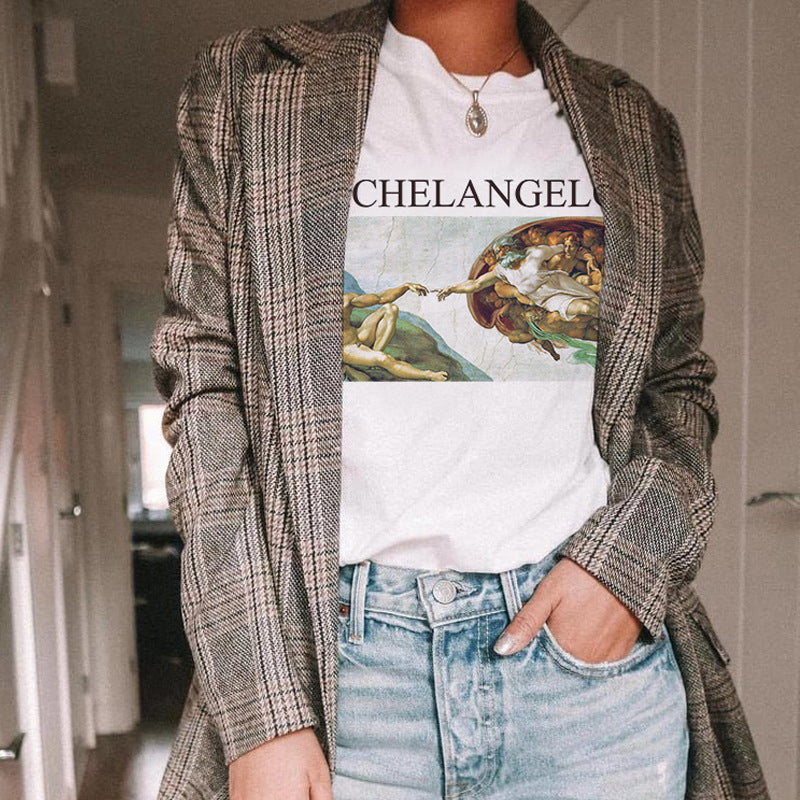 Caravaggio T-Shirts Women 'S Michelangelo Printed T-shirt Short Sleeve Women 'S Top