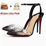 Louboutin-style red bottom shoes european station cl red bottom high heels pointed toe super high heel stiletto spring & fallflats women's shoes flatsexportplus size shoes