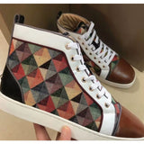 Louboutin-style red bottom shoes european station rivets cl red bottom shoes black velvet nails suede high-top hot diamond shoes fashiontrendyeasiest for match sneakers pure original