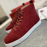 Louboutin-style red bottom shoes wintercl red bottom rivetsexport high-top sneakers tie back round toe cow suede casual shoes