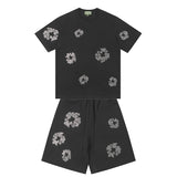 Denim Tears T shirt & Shorts 2 Piece Set Rhinestones
