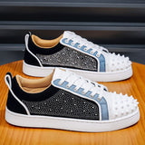 Louboutin-style red bottom shoes mencl red bottom casual shoes rivets hot diamond nightclub popular men's shoes sneakers color matching hip hop sneakers