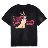 Men Vintage T-Shirts Vintage Washed Old Graffiti Loose Crew Neck Short Sleeves