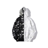 Shark Print Jacket Shark Head Black And White Luminous Coat