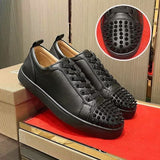 Louboutin-style red bottom shoes european station exclusive cl red bottom studded shoes embroider men's sneakers black casualcouple style