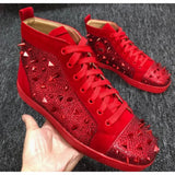 Louboutin-style red bottom shoes european station rivets cl red bottom shoes black velvet nails suede high-top hot diamond shoes fashiontrendyeasiest for match sneakers pure original