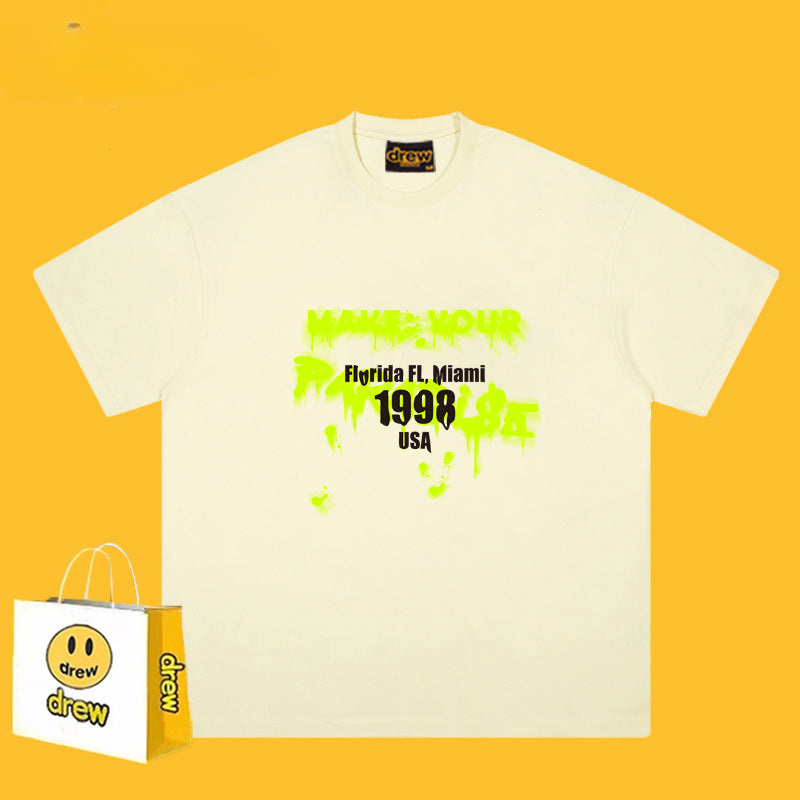 Drew T Shirts Smiley Face Short-Sleeved T-shirt Men's Short-Sleeved T-shirt