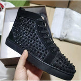 Louboutin-style red bottom shoes european station rivets cl red bottom shoes black velvet nails suede high-top hot diamond shoes fashiontrendyeasiest for match sneakers pure original