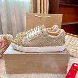 Louboutin-style red bottom shoes guangdong version european station cl red bottom shoes best selling studded shoes studded shoes fashioneasiest for match red bottom studded sneakers