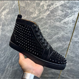 Louboutin-style red bottom shoes cl high-top suede studded lace-up men's athletic and casual shoes, leather women's fashion flats, popular export style, versatile and in stock