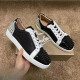 Louboutin-style red bottom shoes european station cl electric embroidered red bottom men's shoes black embroiderlow ankle studded men's shoes flatscasual shoes crescent shoes