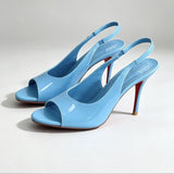 Louboutin-style red bottom shoes cmexport pointed toe cl high heels red super high heel women's stiletto open toe half drag red bottom sandals
