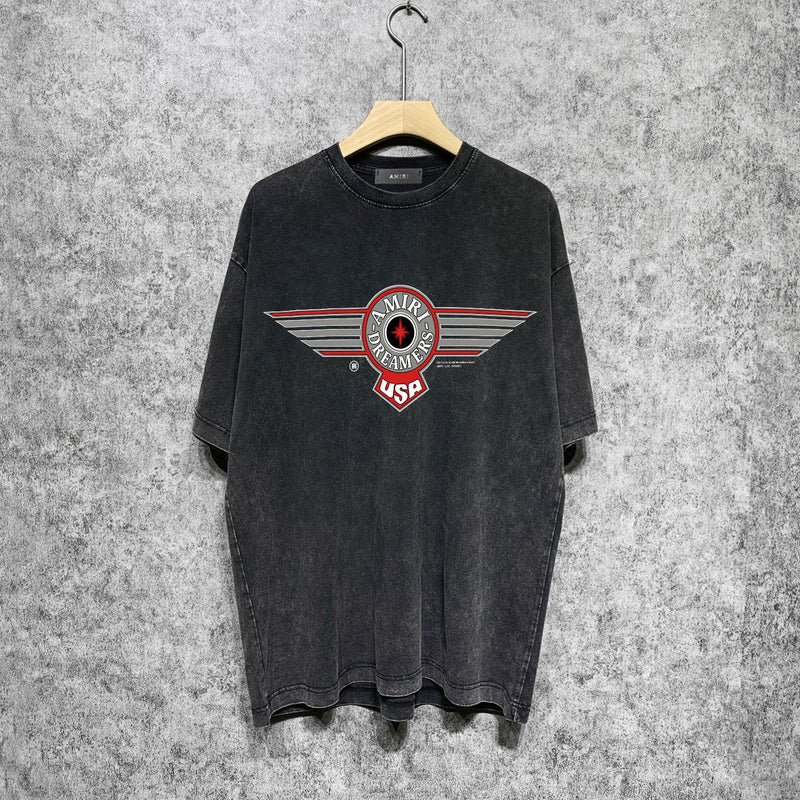 Amiri washed t-shirt flying eagle wings chapter printing short sleeve