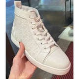 Louboutin-style red bottom shoes guangdong wintercl red bottom rivets high-top sneakers tie back round toe cow suede casual shoes