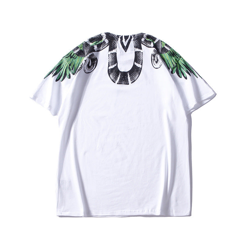 Marcelo Burlon T Shirt MB Big Snake Black Green Wings Printing Same Style for Men and Women