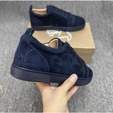 Louboutin-style red bottom shoes european station cl electric embroidered red bottom men's shoes black embroiderlow ankle studded men's shoes flatscasual shoes crescent shoes