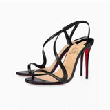 Louboutin-style red bottom shoes export new year; cl red bottom snake-shaped one-strap high-heeled sandals for women with round toe and ultra-high heels factory direct sales