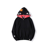 Shark Print Jacket Autumn And Winter Solid Color Blue Pink Double Hood Sweater Men And Women Zipper Fleece Padded Coat