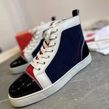 Louboutin-style red bottom shoes european clexport red bottom shoes black velvet studs high-top rivet shoes diamond shoes trendyeasiest for match sneakers