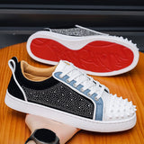 Louboutin-style red bottom shoes mencl red bottom casual shoes rivets hot diamond nightclub popular men's shoes sneakers color matching hip hop sneakers