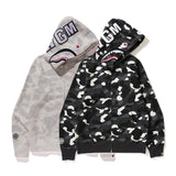 Shark Print Hoodie Black And White Luminous Shark Coat Looped Fabric Hooded Shark Sweater Shark Embroidered Hoodie