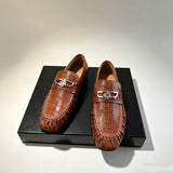 Louboutin-style red bottom shoes cl metal buckle pleated square toe loafers men's slip-on business casual men's leather shoes wholesale