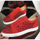 Louboutin-style red bottom shoes european cl style gridsmen's shoes cowhide rivets hot diamond low-top red bottom shoes couple sneakers casualeasiest for match
