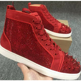 Louboutin-style red bottom shoes european station rivets cl red bottom shoes black velvet nails suede high-top hot diamond shoes fashiontrendyeasiest for match sneakers pure original