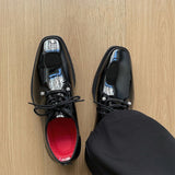 Louboutin-style red bottom shoes wang junkai cl red bottom shoes men's formal derby shoes tie back glossy business leather shoes groom wedding shoes