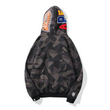 Shark Print Hoodie Autumn And Winter Sweater Fleece-Lined Men'S And Women'S Coats Zip Hoodie Plus Size Men'S Clothing