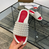 Louboutin-style red bottom shoes exclusively for clin stock red bottom rivets non-slipflats flat heel classic one-word beach sandals outdoor men's shoes