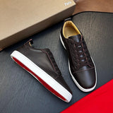 Louboutin-style red bottom shoes, hot-selling genuine leather flat men's sneakers, cl red sole trendy lace-up casual shoes, factory direct