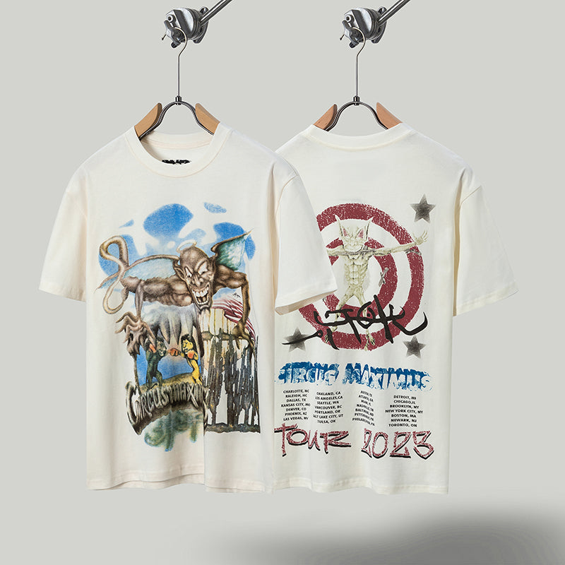 Travis Scott T Shirts Cactus Jack x Utopia Tour Utopia joint model Heaven and Hell short sleeve