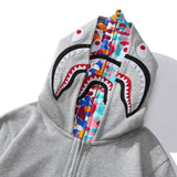 Bathing Ape Hoodie Shark Head Double Hood Camouflage Hooded Sweater Men's Autumn and Winter Cardigan Zipper Casual Couple Jacket