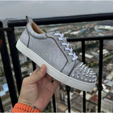 Louboutin-style red bottom shoes, popular european station cl red bottom shoes, electric embroidery style, low-top high-top men's shoes, red bottom couple, trendy rivets, casualtie back