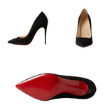 Louboutin-style red bottom shoes export suede cl red bottom high heels women's stiletto pointed toe velvet flats style fashionsexyflats