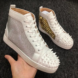 Louboutin-style red bottom shoes wintercl red bottom rivetsexport high-top sneakers tie back round toe cow suede casual shoes