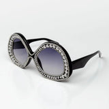 Trendy punk glasses double circle rhinestones
