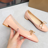 Louboutin-style red bottom shoes clfrench gentle style round toe sweetbows slip-on beautiful ballet shoes flats