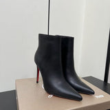 Louboutin-style red bottom shoes export red bottom women's high heels cl stiletto pointed toe short boots black short boots fashion slimming look women's shoes