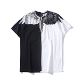 Marcelo Burlon T Shirt Black and White Stitching Wings Pattern for Men and Women