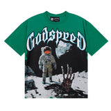 Godspeed T Shirts Astronaut Moon Landing Print Cotton Casual Short Sleeve Men and Women