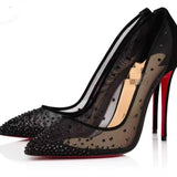 Louboutin-style red bottom shoes popular anchor cl studded red bottom shoes pointed toe cm high heels autum work export style women's shoes
